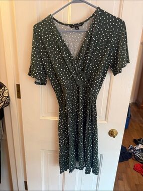 41 Hawthorn Forest Green Polka Dot Midi Wrap Dress